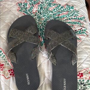 Old Navy Black and Silver Sandals with Glitter Straps